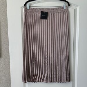 Pleione Satin Pleated Midi Skirt in Taupe